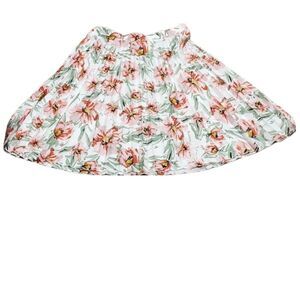 Womens White Pink Floral Crinkle Midi Elastic Waist Tahari Dressy Skirt